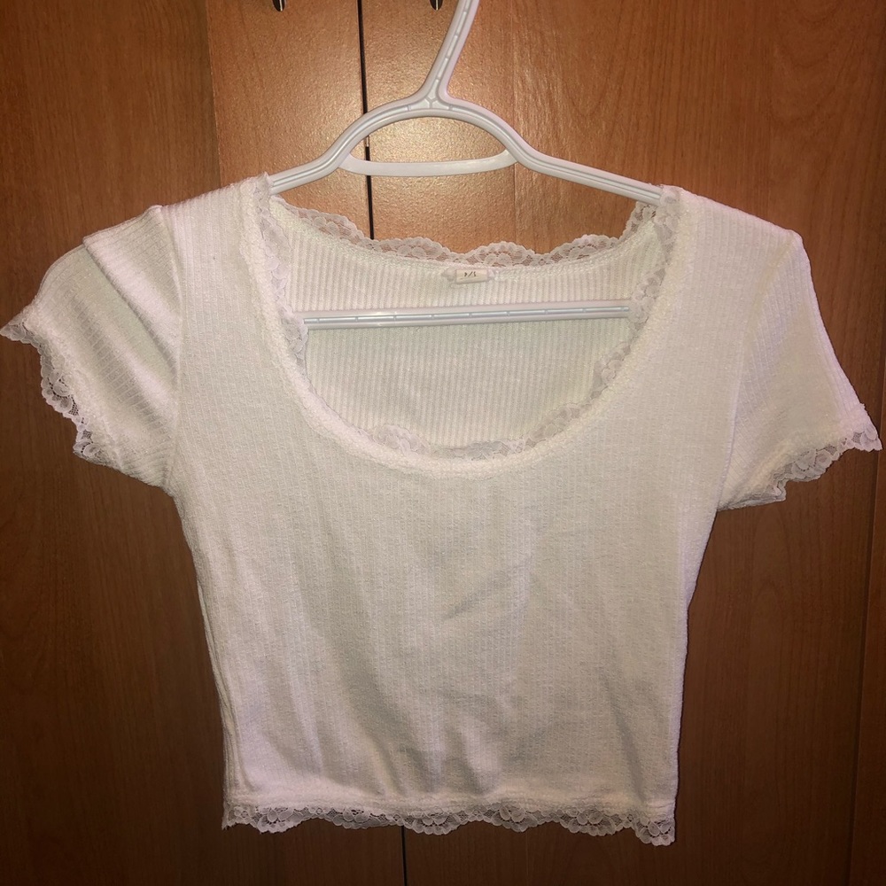 White Lace Trim T-Shirt